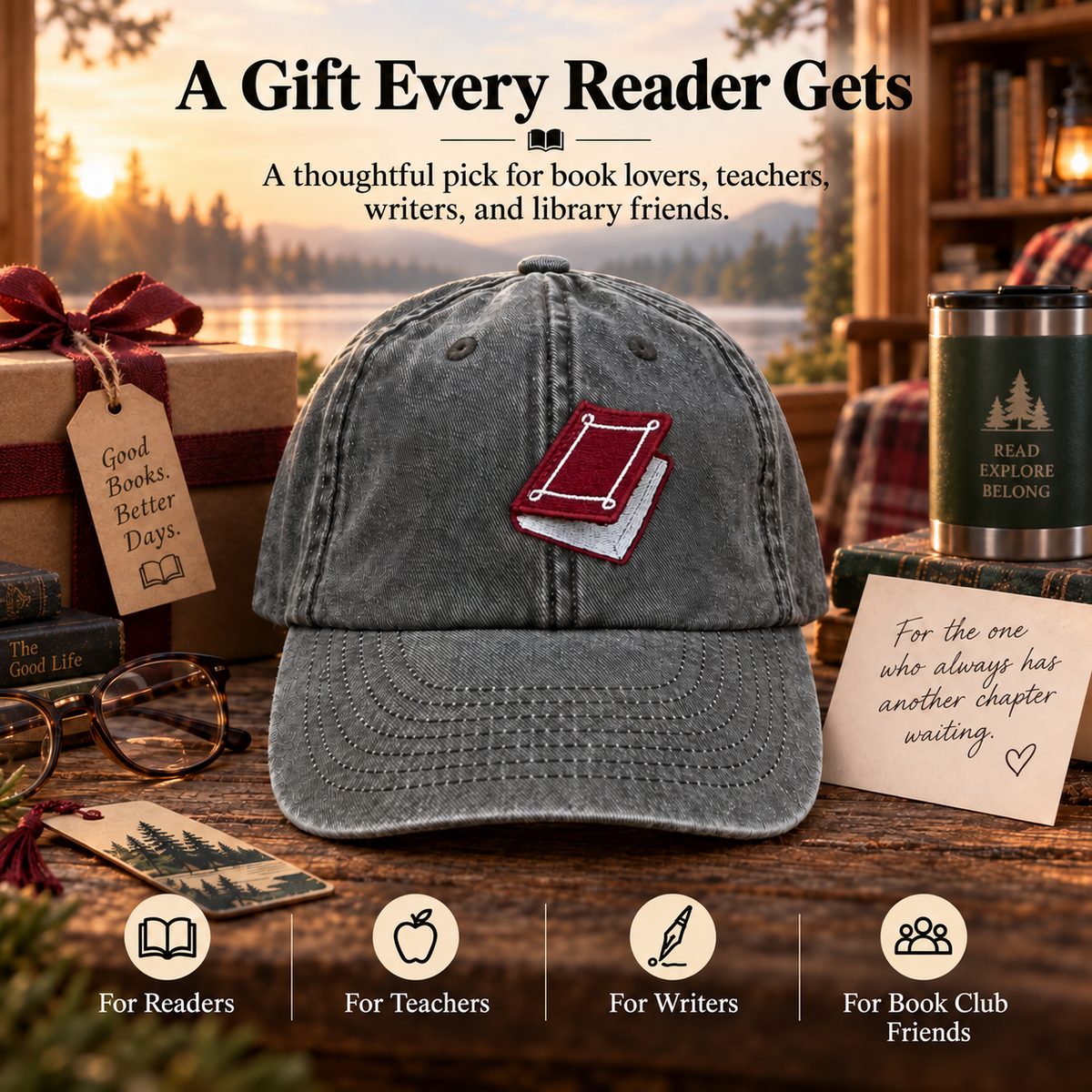 📚 Once Upon a Time Interactive Book Hat – Vintage Washed Reader Cap