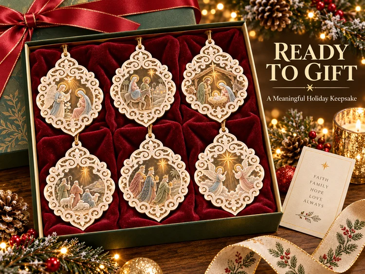 ✝️👼6-Piece Nativity Christmas Ornaments – Holy Family, Three Wise Men & Angels