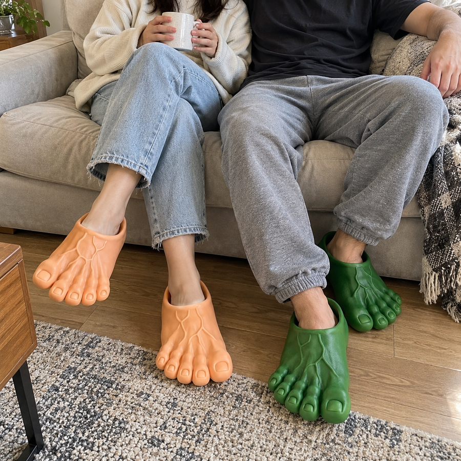Customer photo of people wearing Giant Toe Slippers at home