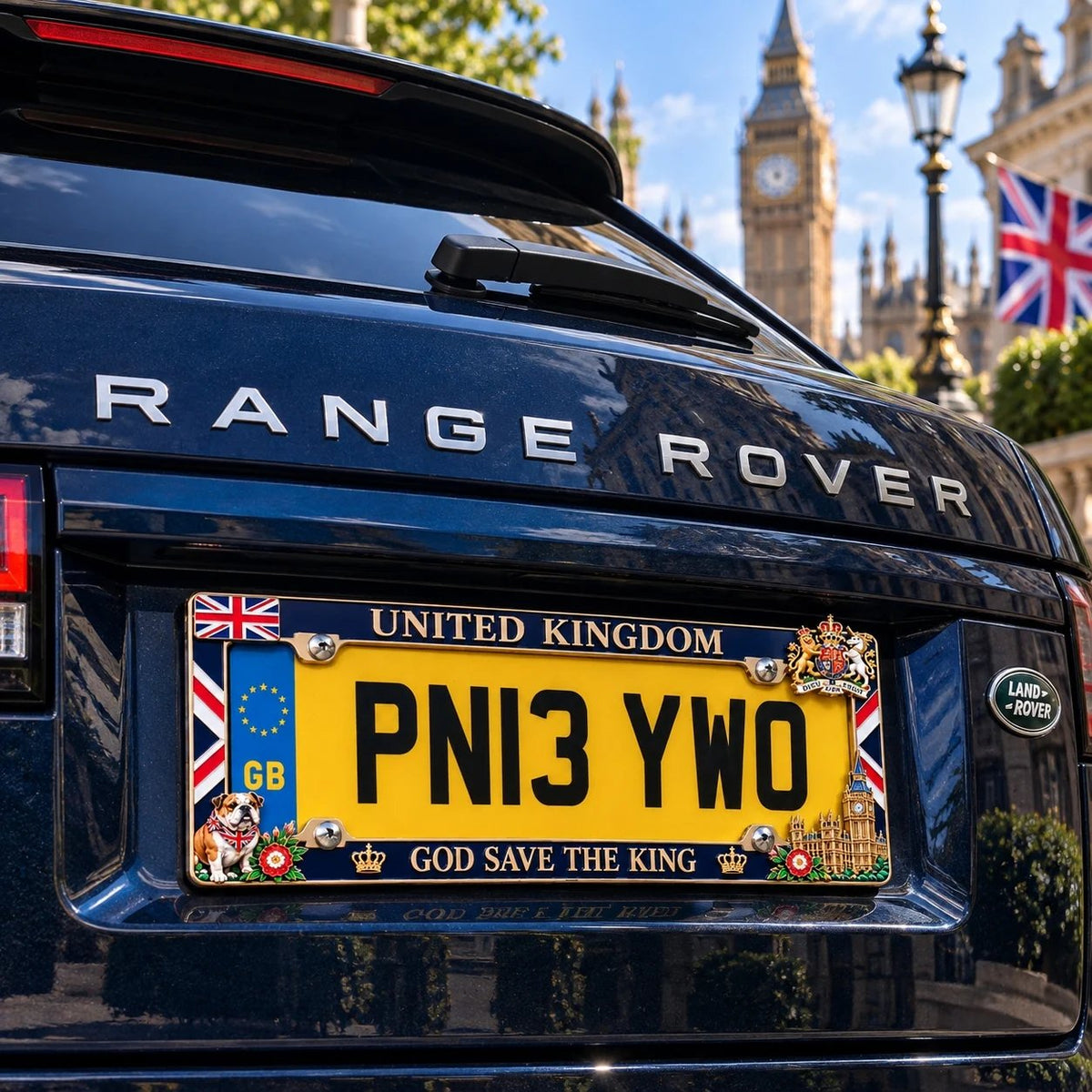 ⏳ Last Day 49% OFF – 🇬🇧 United Kingdom “God Save the King” License Plate Frame | Premium Metal, 3D Enamel Details & Secure Screw-On Fit 👑