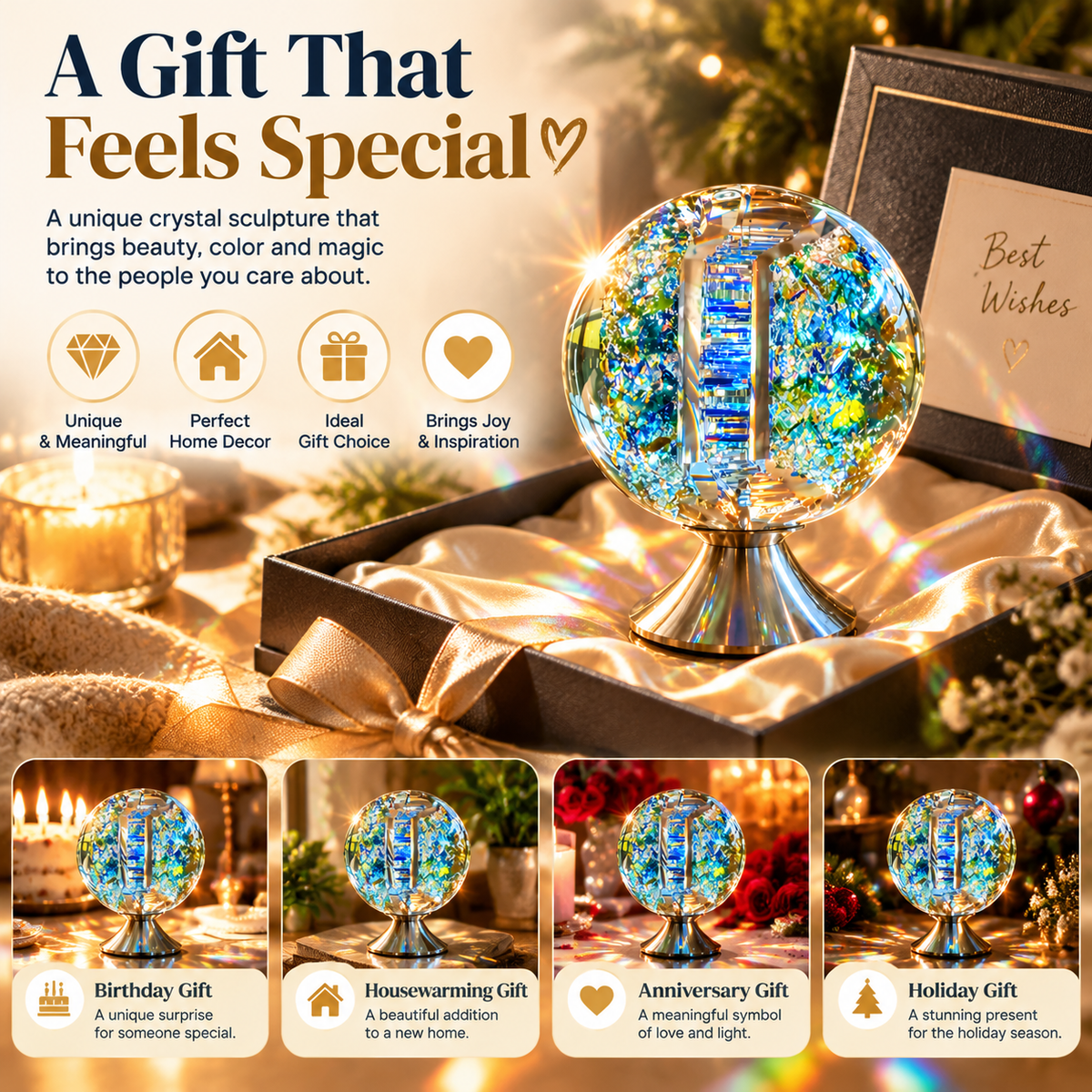 🔥Last Day 50% OFF- 🌈 Crystal Light Sculpture™ – A Stunning Glass Art Piece That Creates Magical Rainbow Reflections