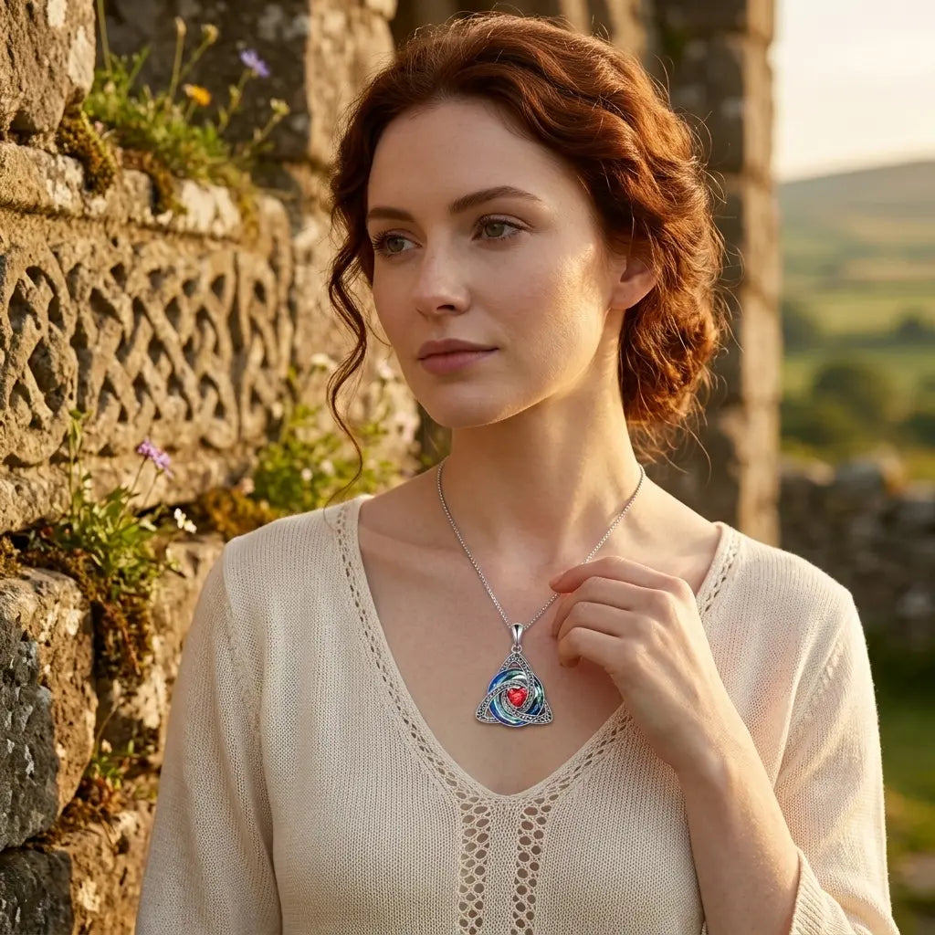 Celtic-inspired birthstone necklace worn as a meaningful everyday piece