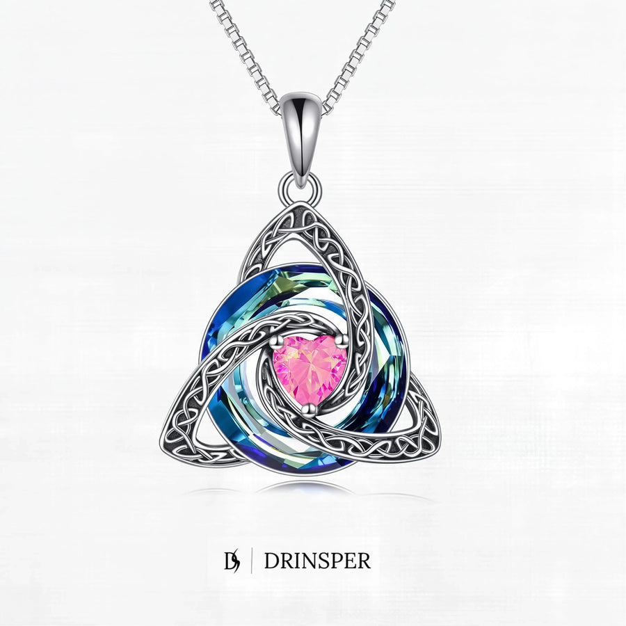 Birthstone Trinity Knot necklace in a pink month color