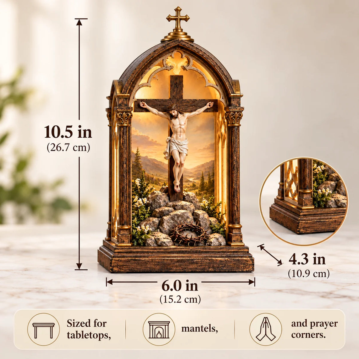 ✝️ Illuminated Calvary Devotional Shrine | Warm Christian Prayer Décor