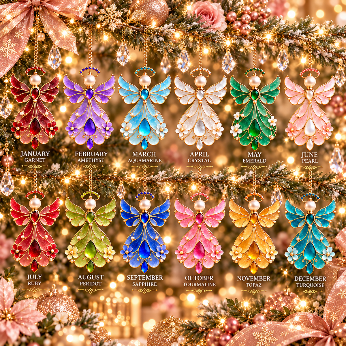 ✨👼12-Month Birthstone Angel Ornament Collection – Stained Glass Christmas Tree Decorations & Meaningful Keepsake Gifts