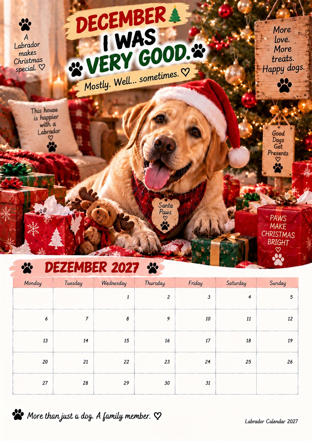 Labrador Calendar 2027 – Funny 12-Month Wall Calendar for Labrador Lovers & Dog Owners