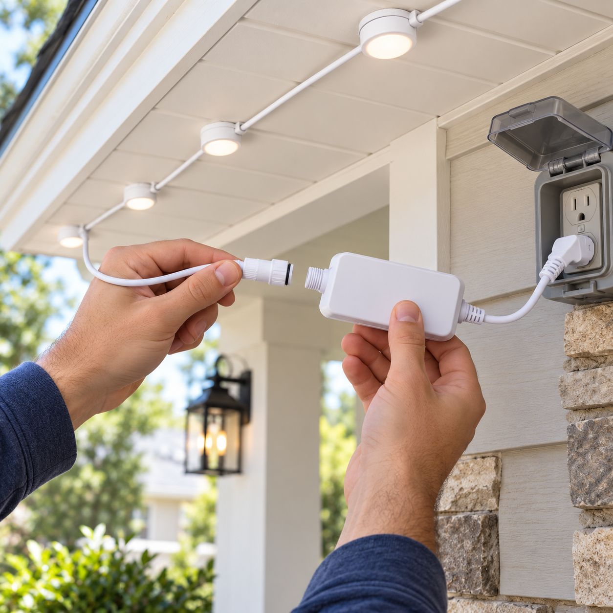 Connecting the smart outdoor lighting controller and cable