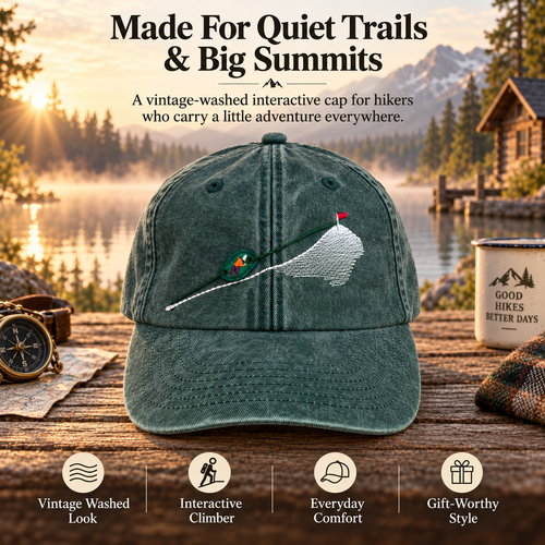 🏔️ Pull-Up Climber Interactive Mountain Hat – Vintage Washed Hiking Cap