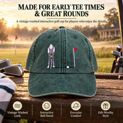 ⛳Interactive Golf Ball Cap – Vintage Washed Embroidered Golf Hat