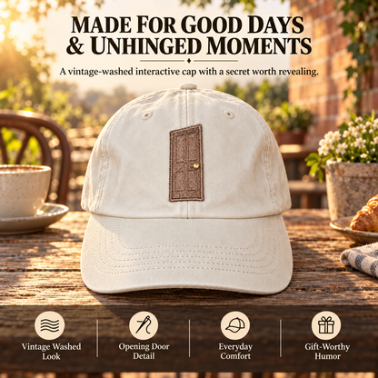 🚪 Unhinged Interactive Door Hat – Vintage Washed Secret Message Cap