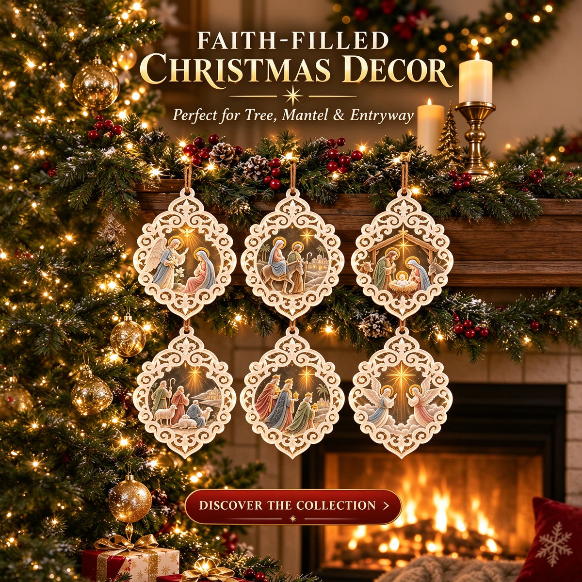 ✝️👼6-Piece Nativity Christmas Ornaments – Holy Family, Three Wise Men & Angels