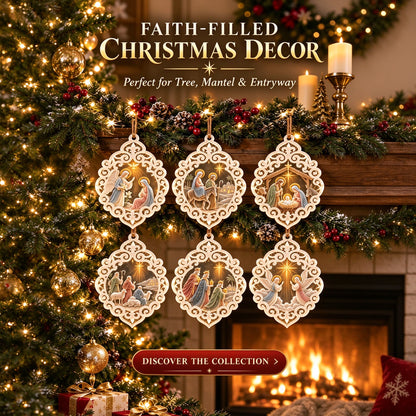 ✝️👼6-Piece Nativity Christmas Ornaments – Holy Family, Three Wise Men & Angels