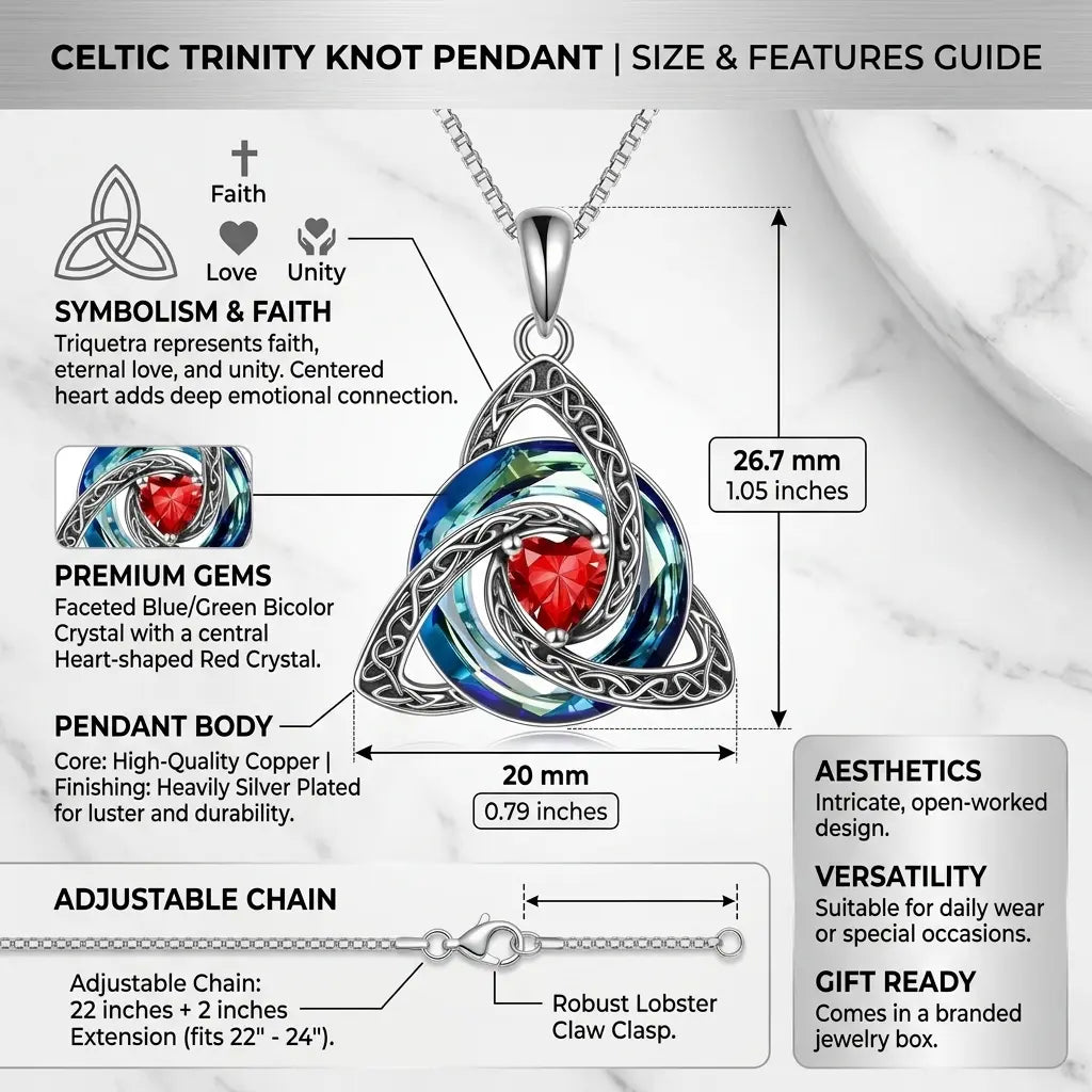 Celtic-inspired pendant and adjustable chain size guide