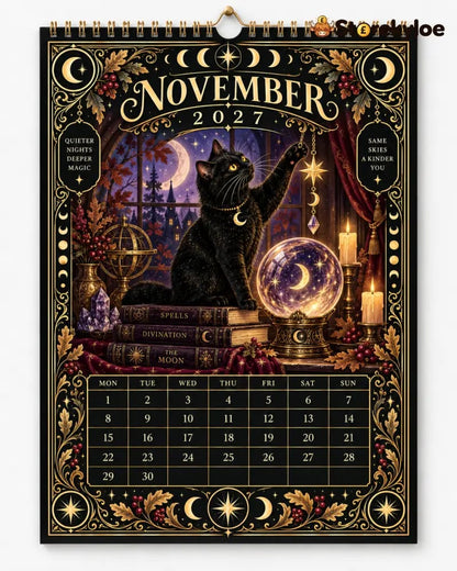 🌙 Moonlit Whispers 2027 – Mystical Black Cat Celestial Wall Calendar：A Little Magic for Every Month of 2027