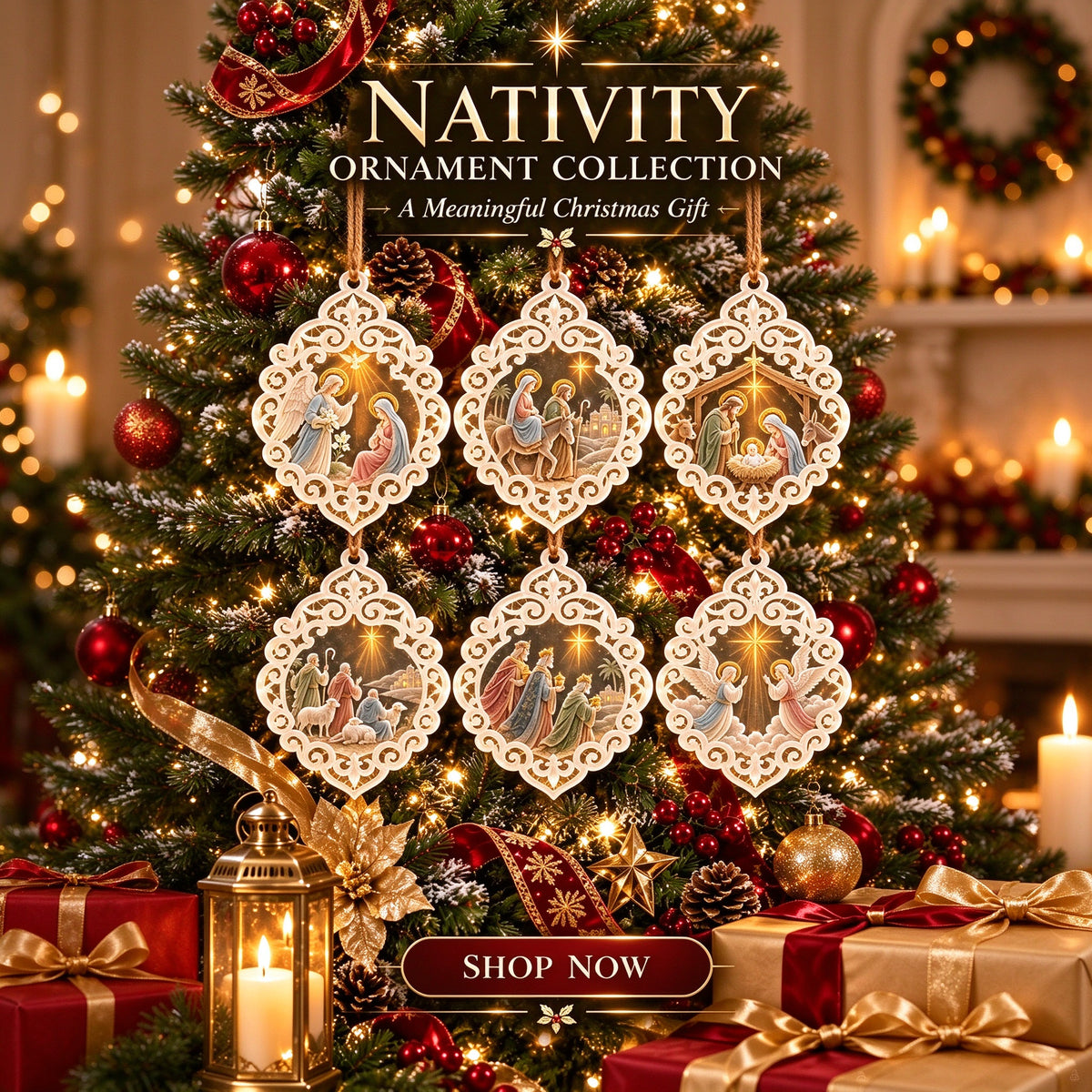 ✝️👼6-Piece Nativity Christmas Ornaments – Holy Family, Three Wise Men & Angels