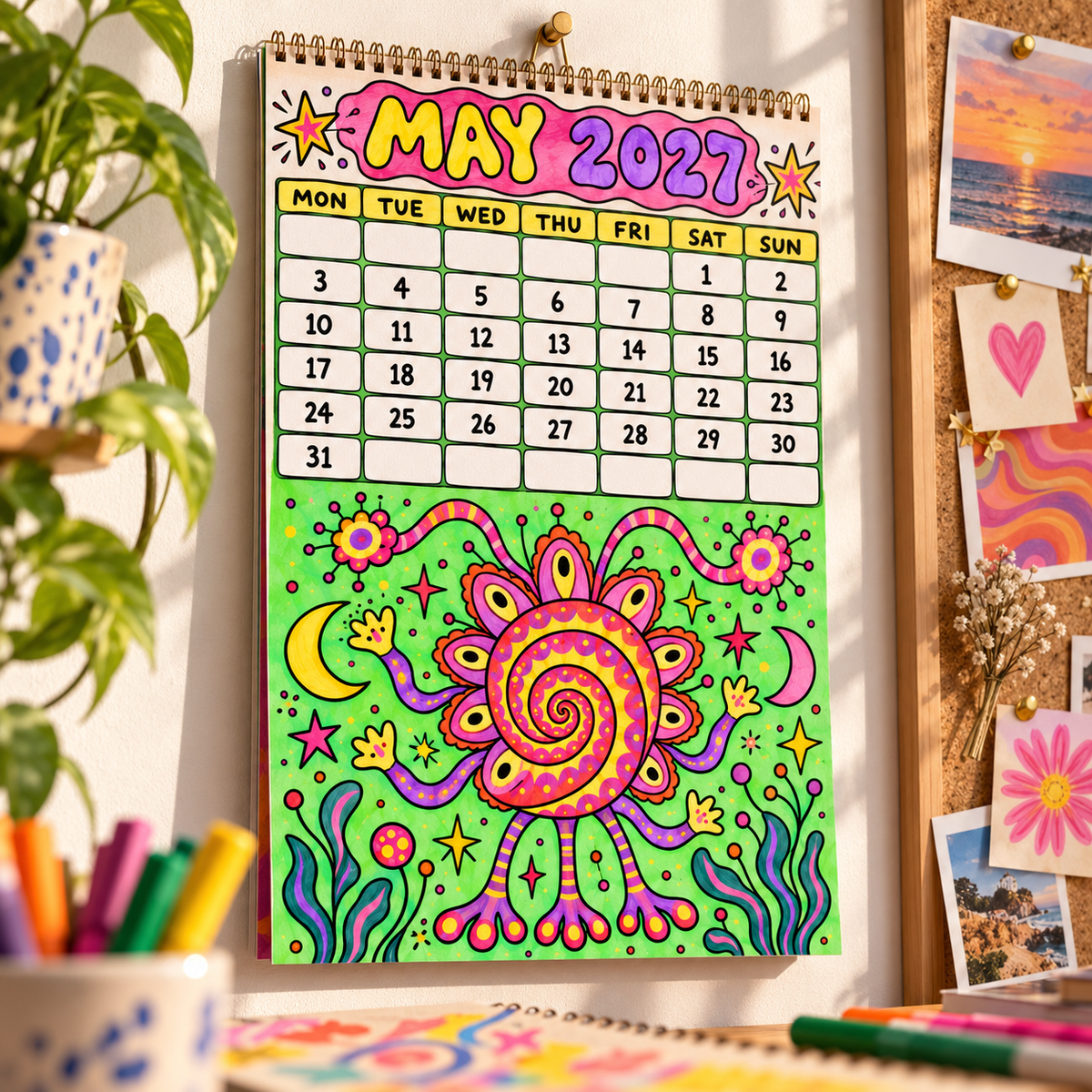 Colorful July 2027 wall calendar page