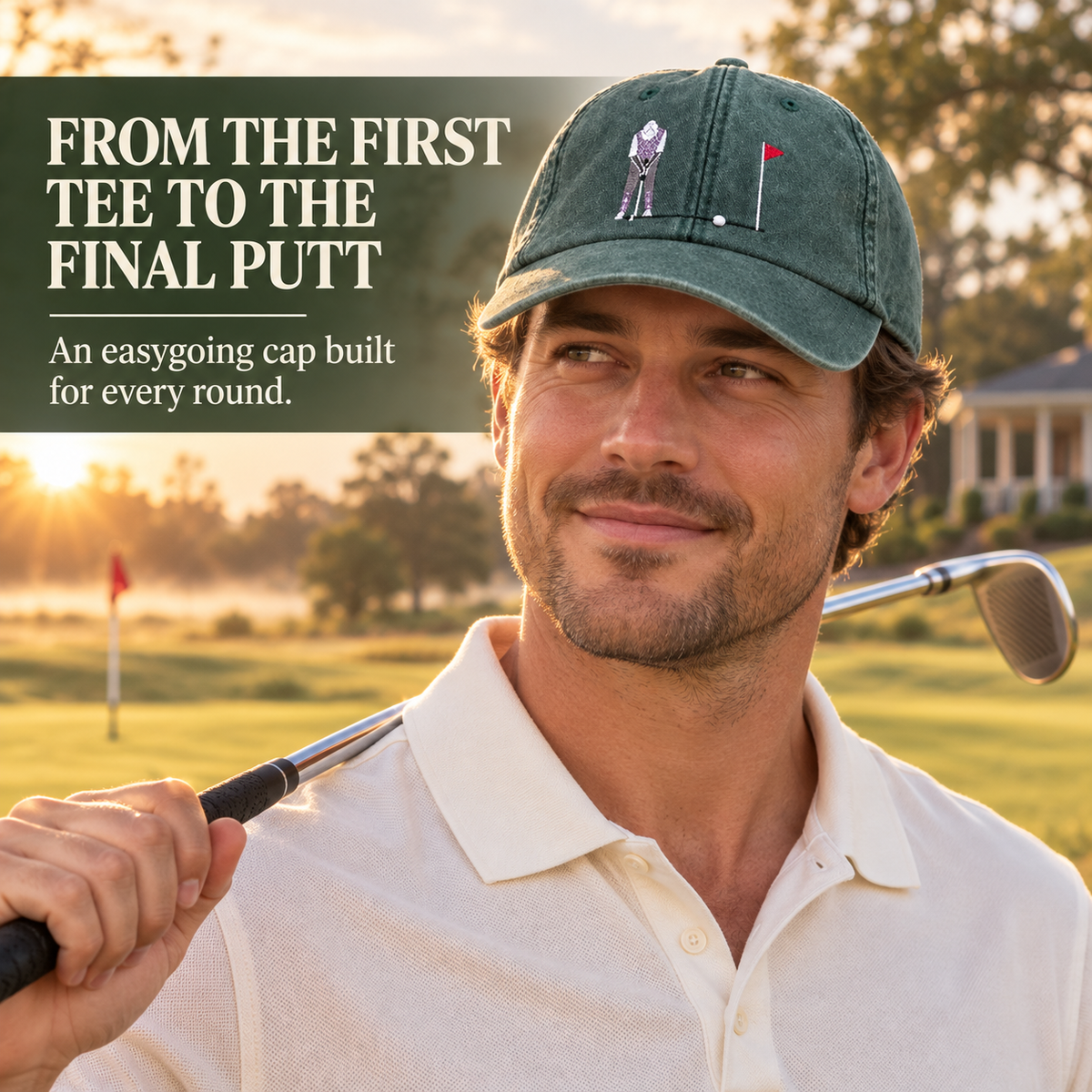 Vintage-washed golf cap styled on the course