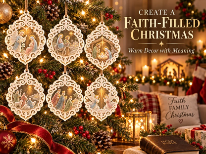 ✝️👼6-Piece Nativity Christmas Ornaments – Holy Family, Three Wise Men & Angels