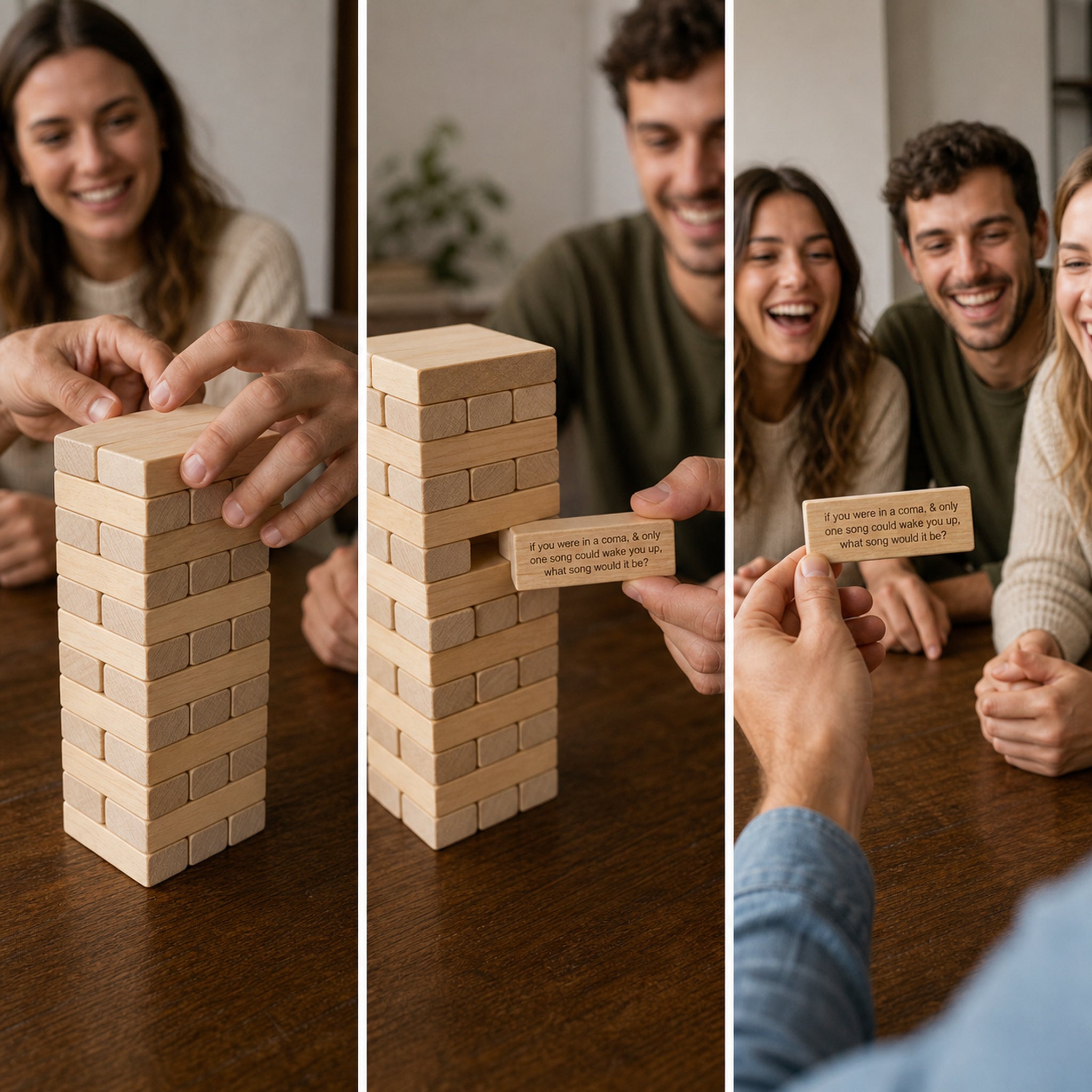 Three-step demonstration of pulling, reading, and answering a question block