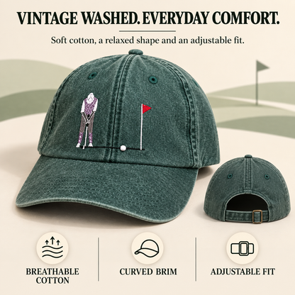 ⛳Interactive Golf Ball Cap – Vintage Washed Embroidered Golf Hat