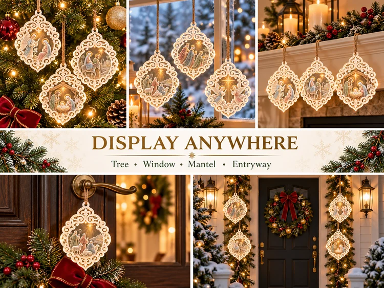 ✝️👼6-Piece Nativity Christmas Ornaments – Holy Family, Three Wise Men & Angels