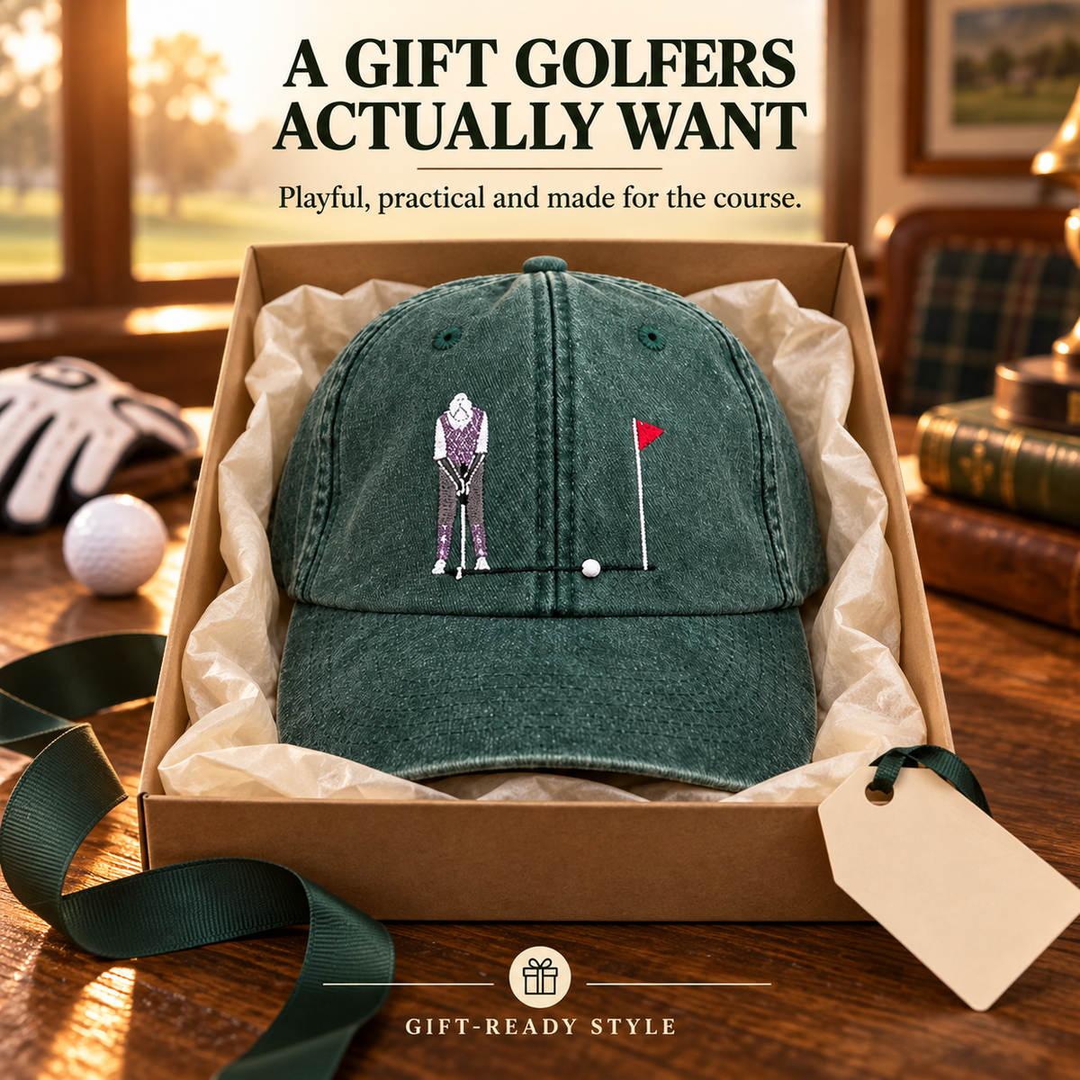 ⛳Interactive Golf Ball Cap – Vintage Washed Embroidered Golf Hat