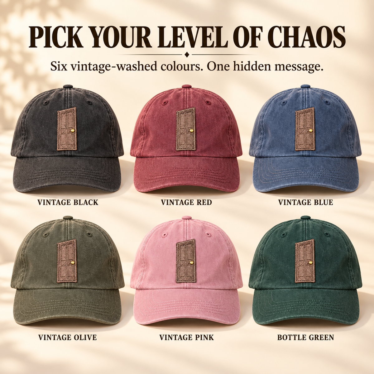 🚪 Unhinged Interactive Door Hat – Vintage Washed Secret Message Cap