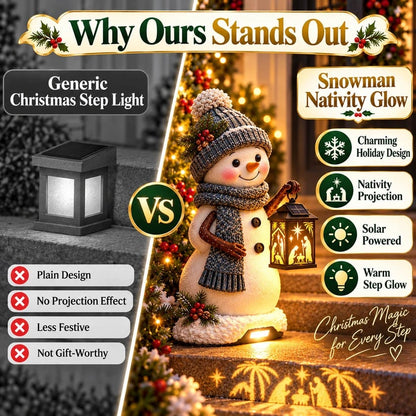 ⛄ Snowman Nativity Glow™ – Solar Christmas Step Light with Holy Family Projection