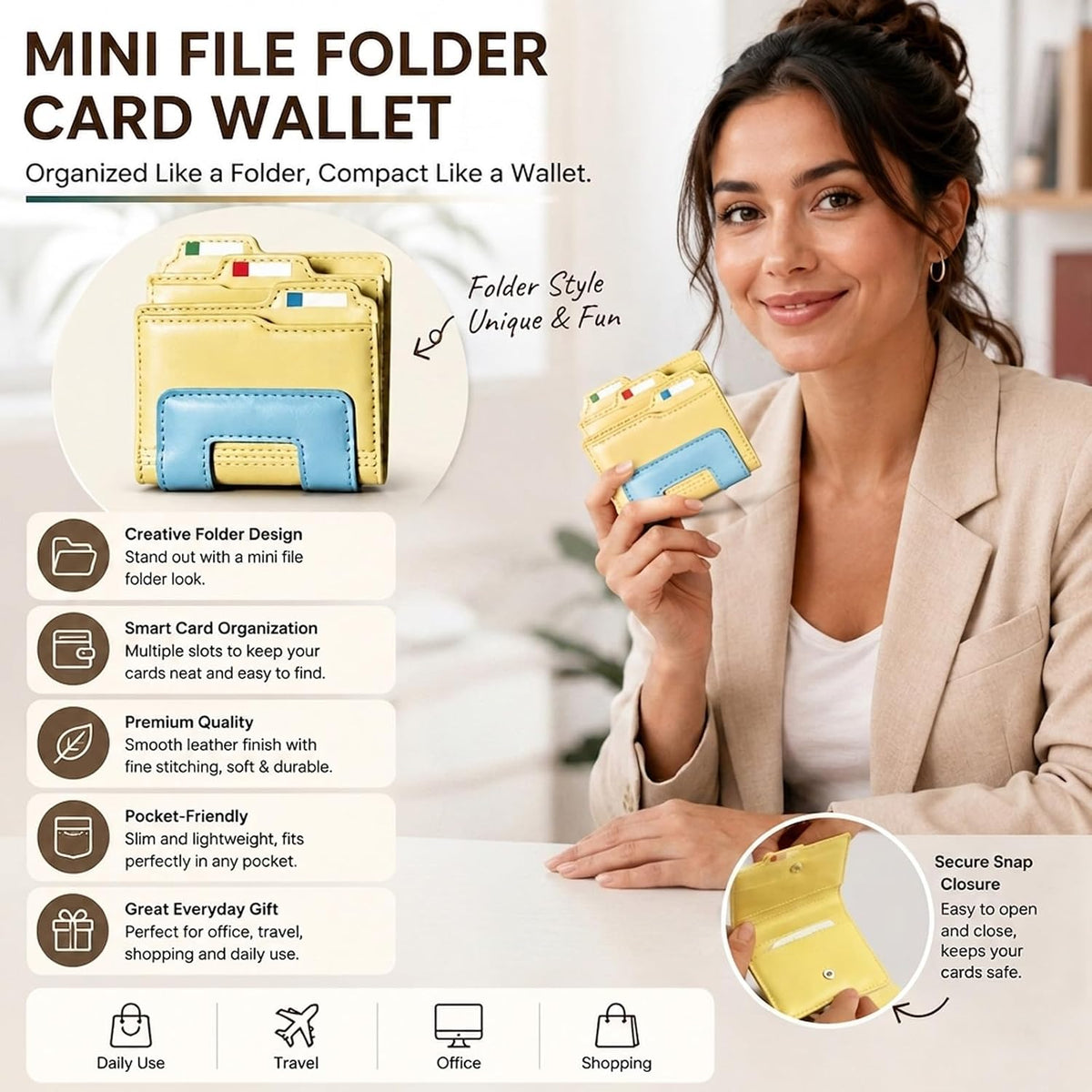 Personalized Folder Wallet Card Holder Document Organizer Travel Passport Business Case Slim Gift for Men Women (1-Pack)
