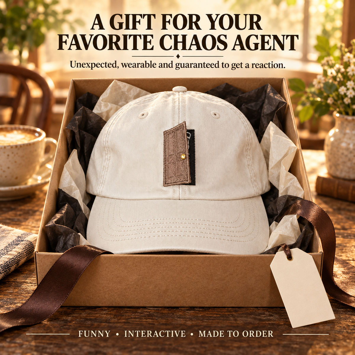 🚪 Unhinged Interactive Door Hat – Vintage Washed Secret Message Cap