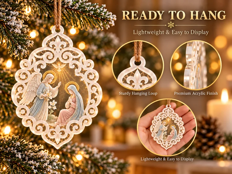 Nativity ornaments with textured twine hanging loops