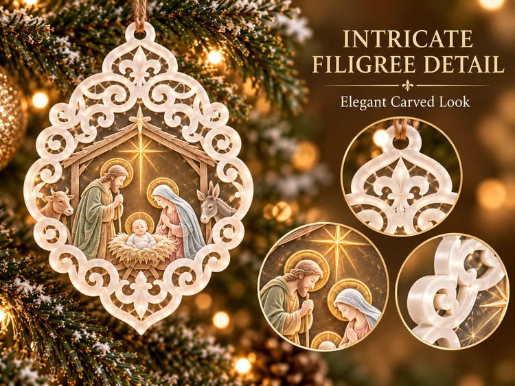 ✝️👼6-Piece Nativity Christmas Ornaments – Holy Family, Three Wise Men & Angels