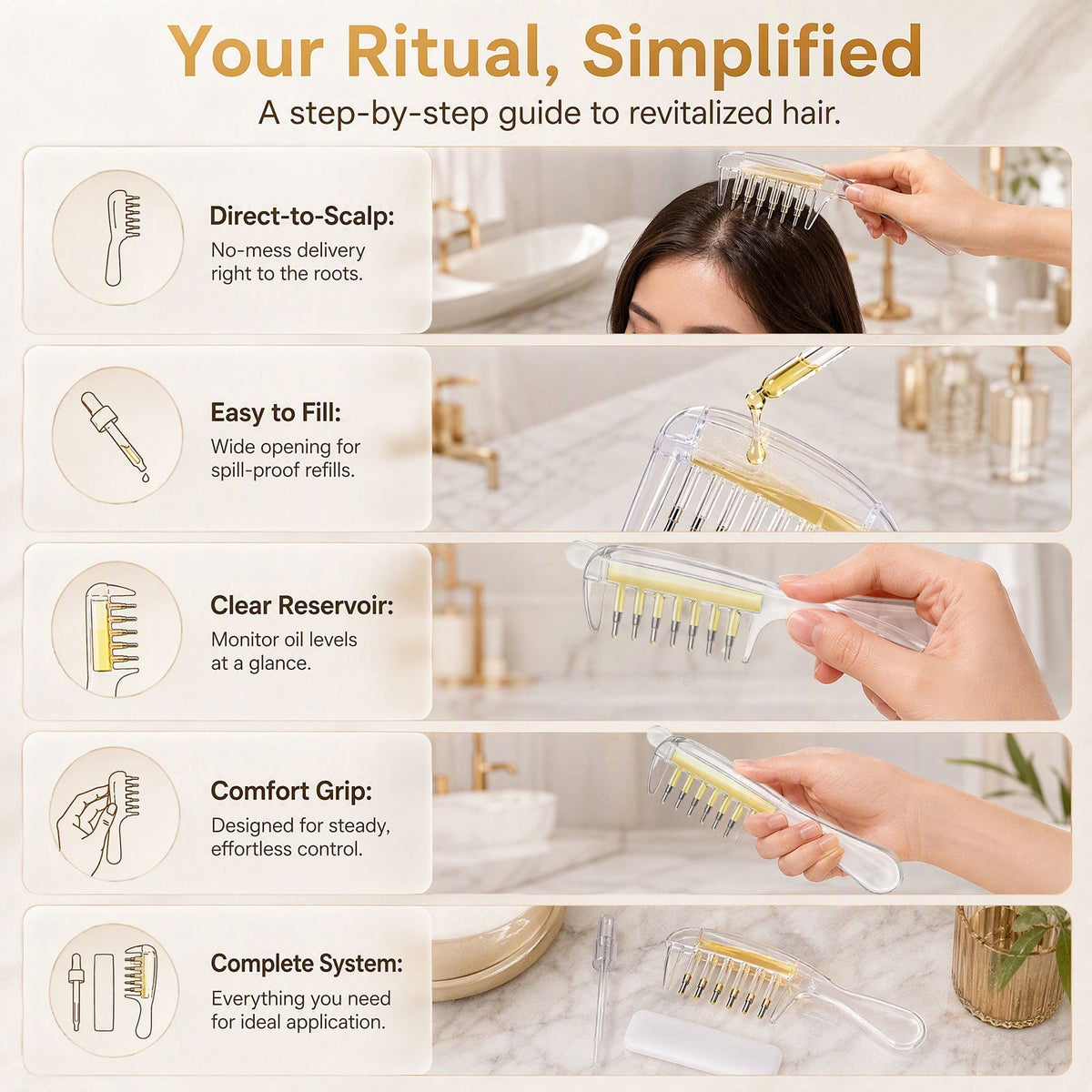 Scalp oil applicator comb detail view 3