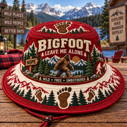 🦶🌲 Bigfoot “Leave Me Alone” Embroidered Boonie Hat — Wild, Free & Unbothered