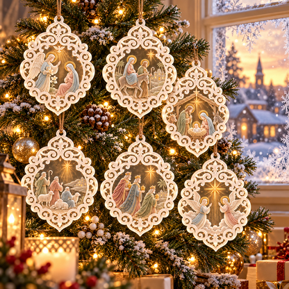 ✝️👼6-Piece Nativity Christmas Ornaments – Holy Family, Three Wise Men & Angels