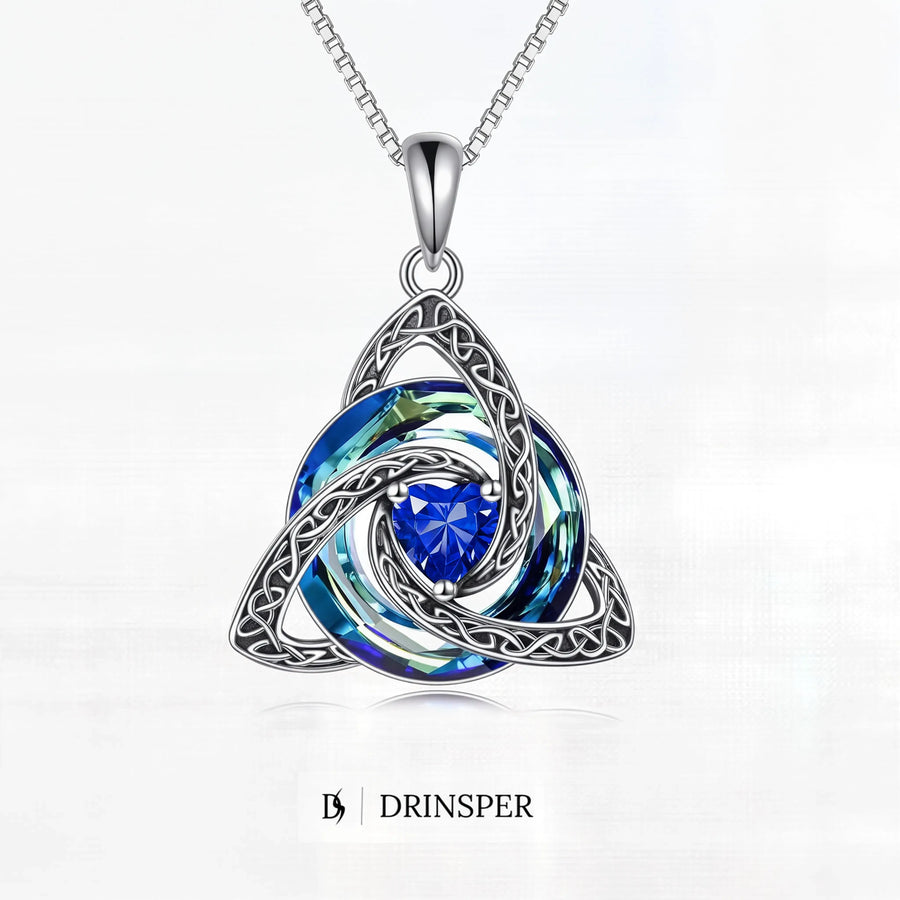 Birthstone Trinity Knot necklace in a blue month color