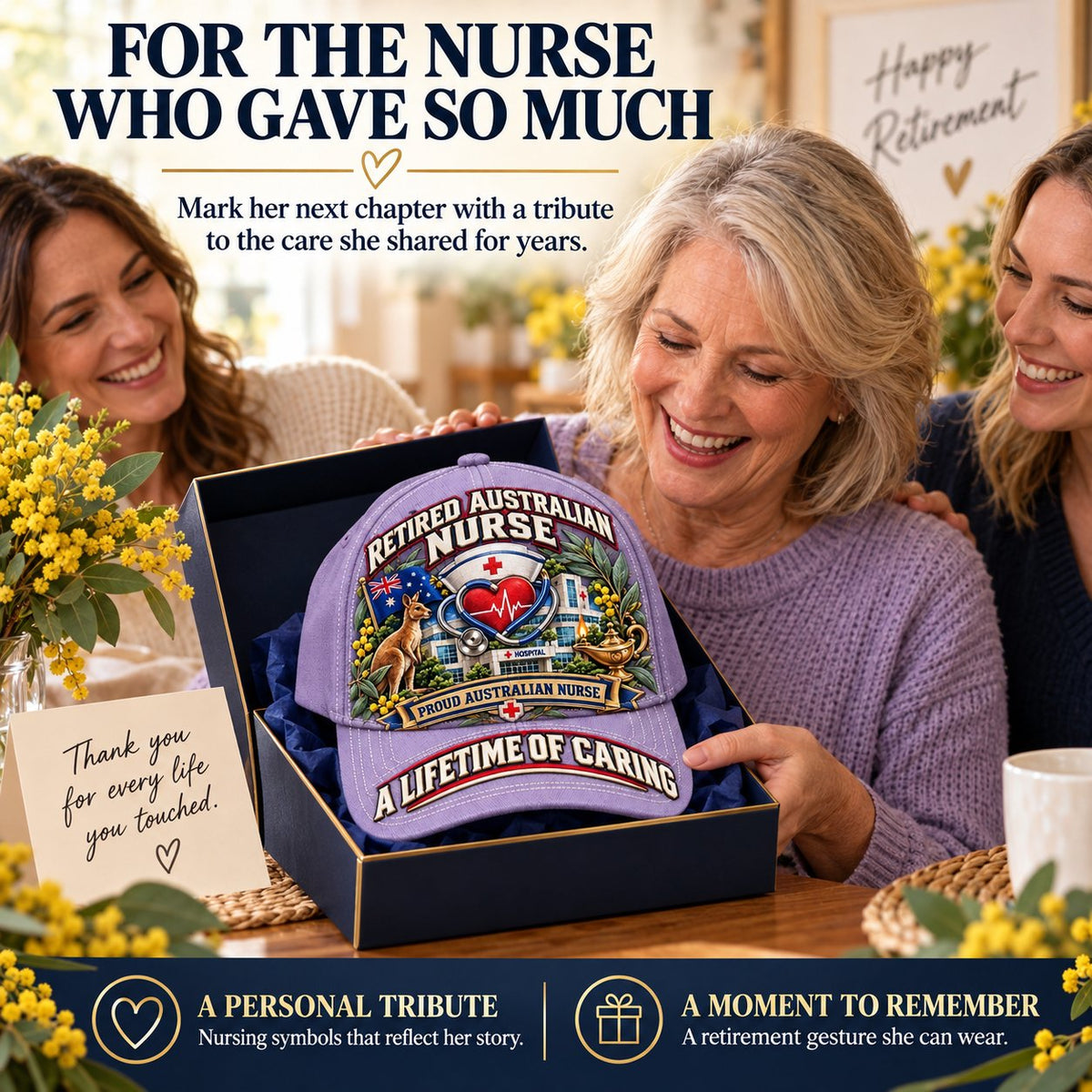 👩‍⚕️💖 “A Lifetime of Caring” Retired Australian Nurse Commemorative Cap| Cotton-Poly Blend • Detailed Embroidery • Adjustable Fit