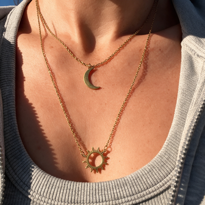 Sun and Moon Layered Necklace – Celestial Pendant Necklace for Women