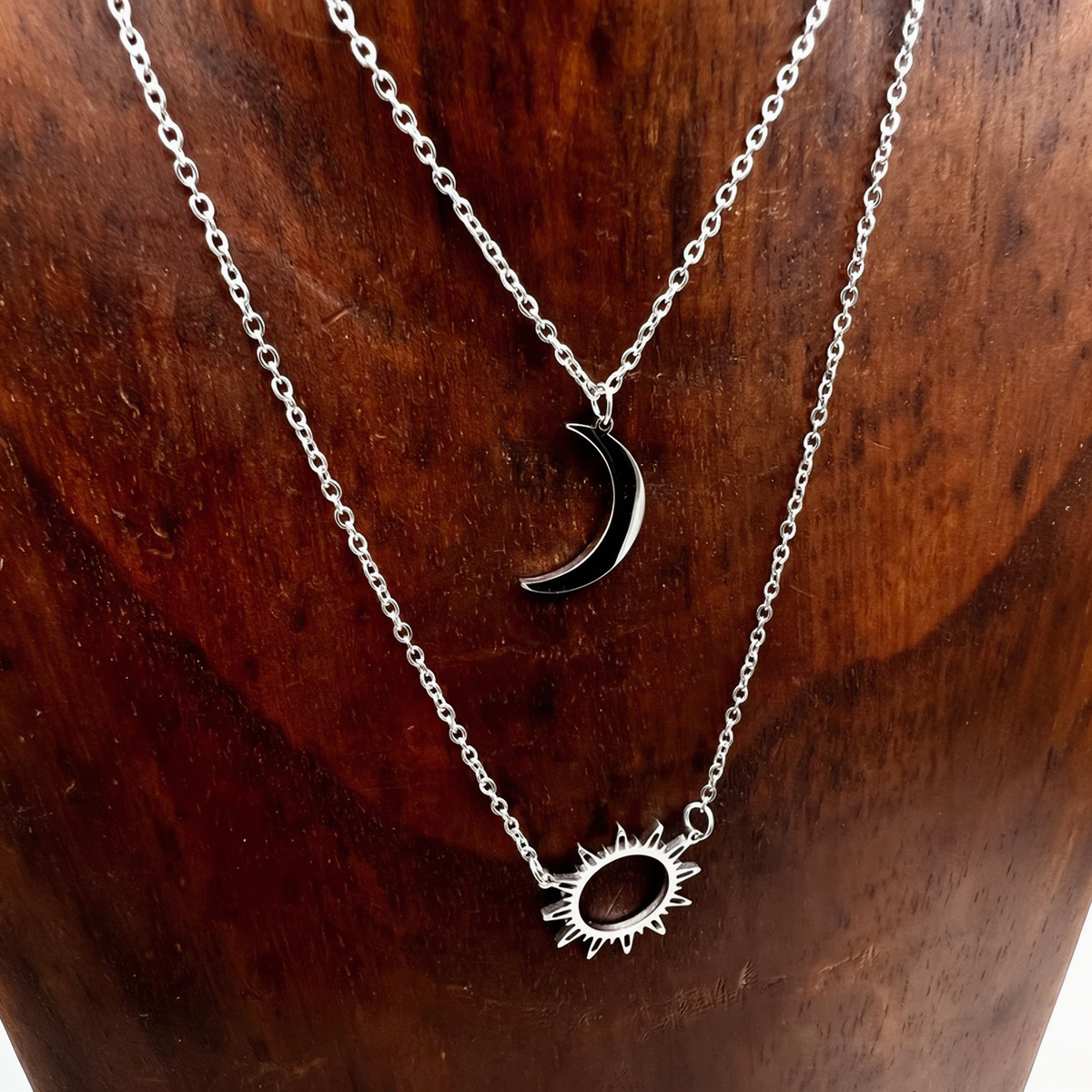 Sun and Moon Layered Necklace – Celestial Pendant Necklace for Women
