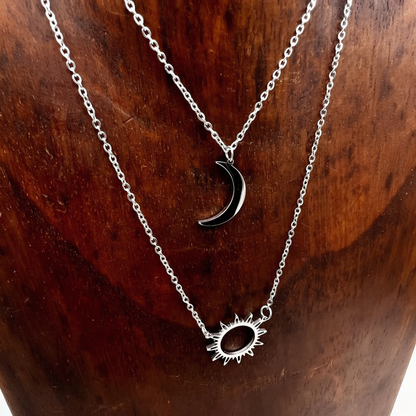 Sun and Moon Layered Necklace – Celestial Pendant Necklace for Women