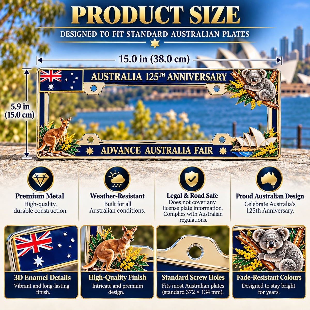 🇦🇺 Australia 125th Anniversary Commemorative Metal License Plate Frame – A Tribute to Aussie Heritage 🦘🐨