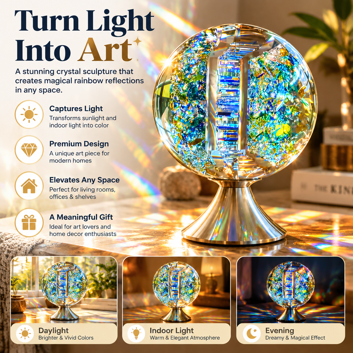 🔥Last Day 50% OFF-  🌈 Crystal Light Sculpture™ – A Stunning Glass Art Piece That Creates Magical Rainbow Reflections