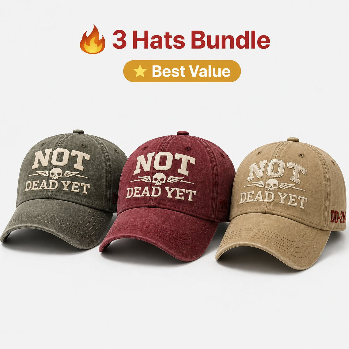 💥Flash Sale – Up to 50% Off! 🧢NOT DEAD YET Veteran Dad Hat