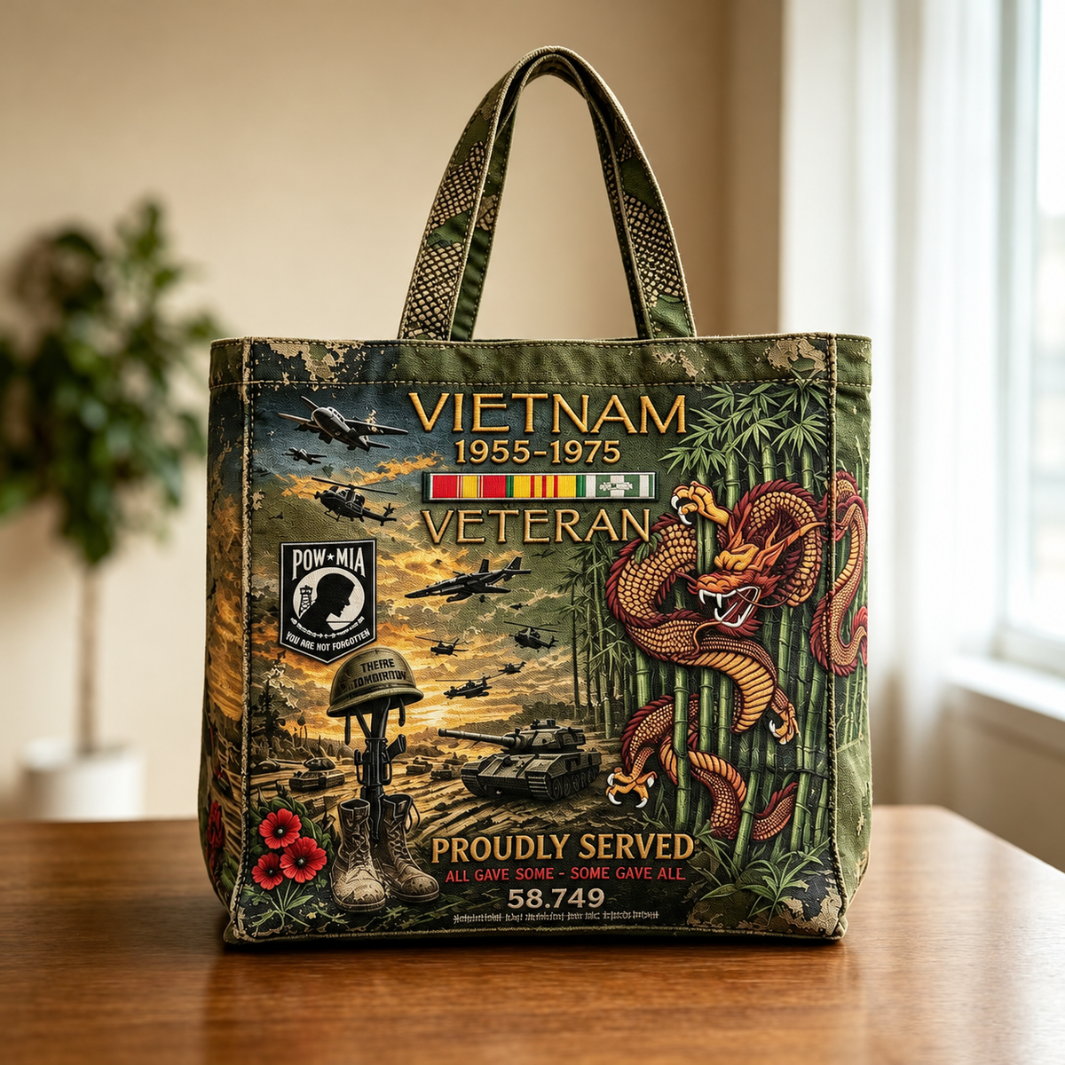 🌹🪖Vietnam Veteran Canvas Tote Bag – Embroidered Tribute Gift