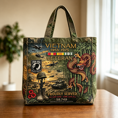 🌹🪖Vietnam Veteran Canvas Tote Bag – Embroidered Tribute Gift
