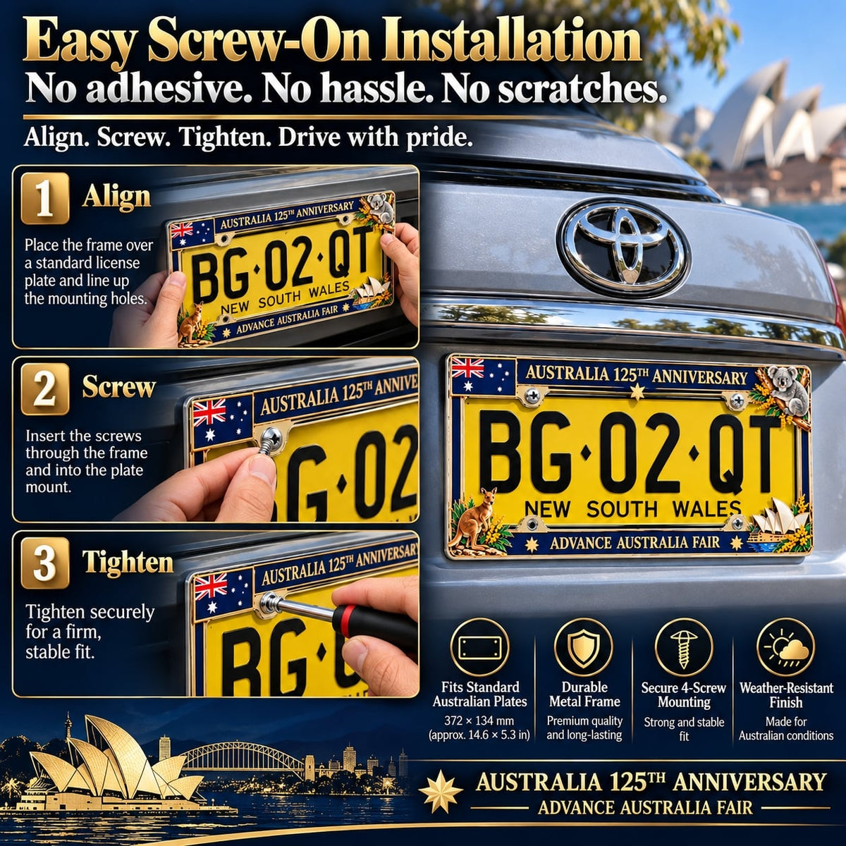 🇦🇺 Australia 125th Anniversary Commemorative Metal License Plate Frame – A Tribute to Aussie Heritage 🦘🐨