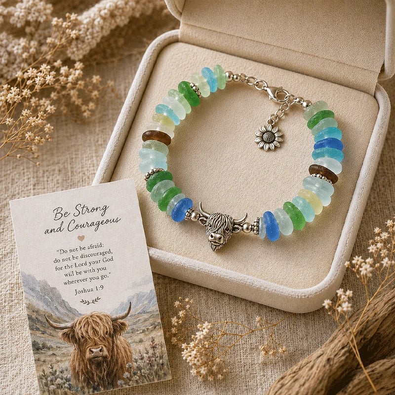 Highland Cattle Sea Glass Blessing Bracelet