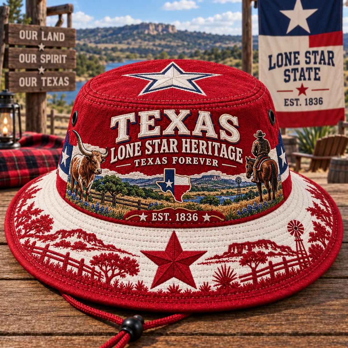 Red Texas Lone Star Heritage boonie hat