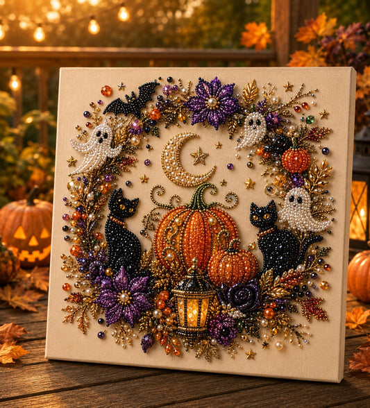 Halloween Pearl Art DIY Kit – Turn Tiny Pearls into Spooky-Cute Magic (Size:7.87in*7.87in)