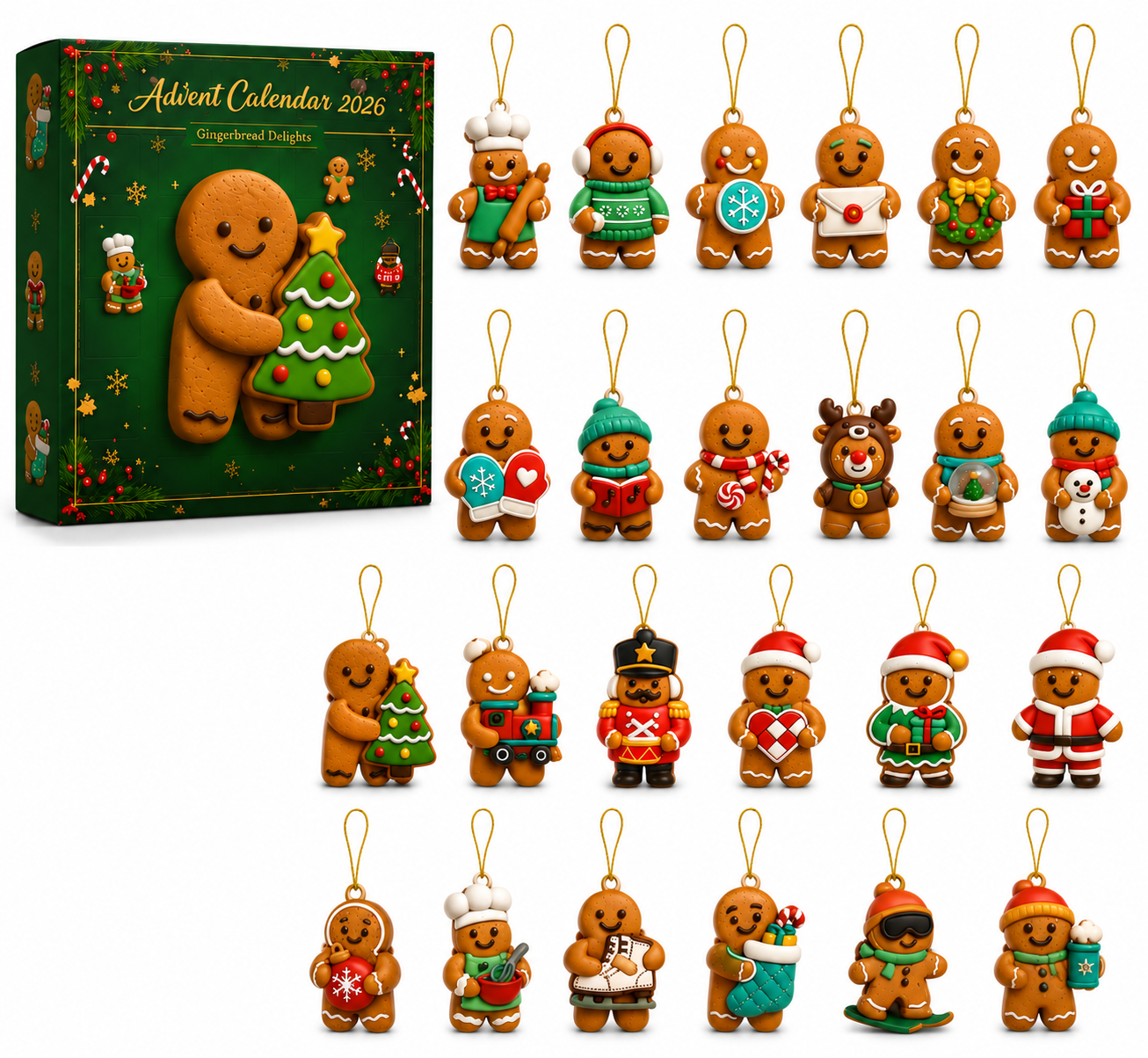 Complete set of 24 gingerbread Christmas ornaments